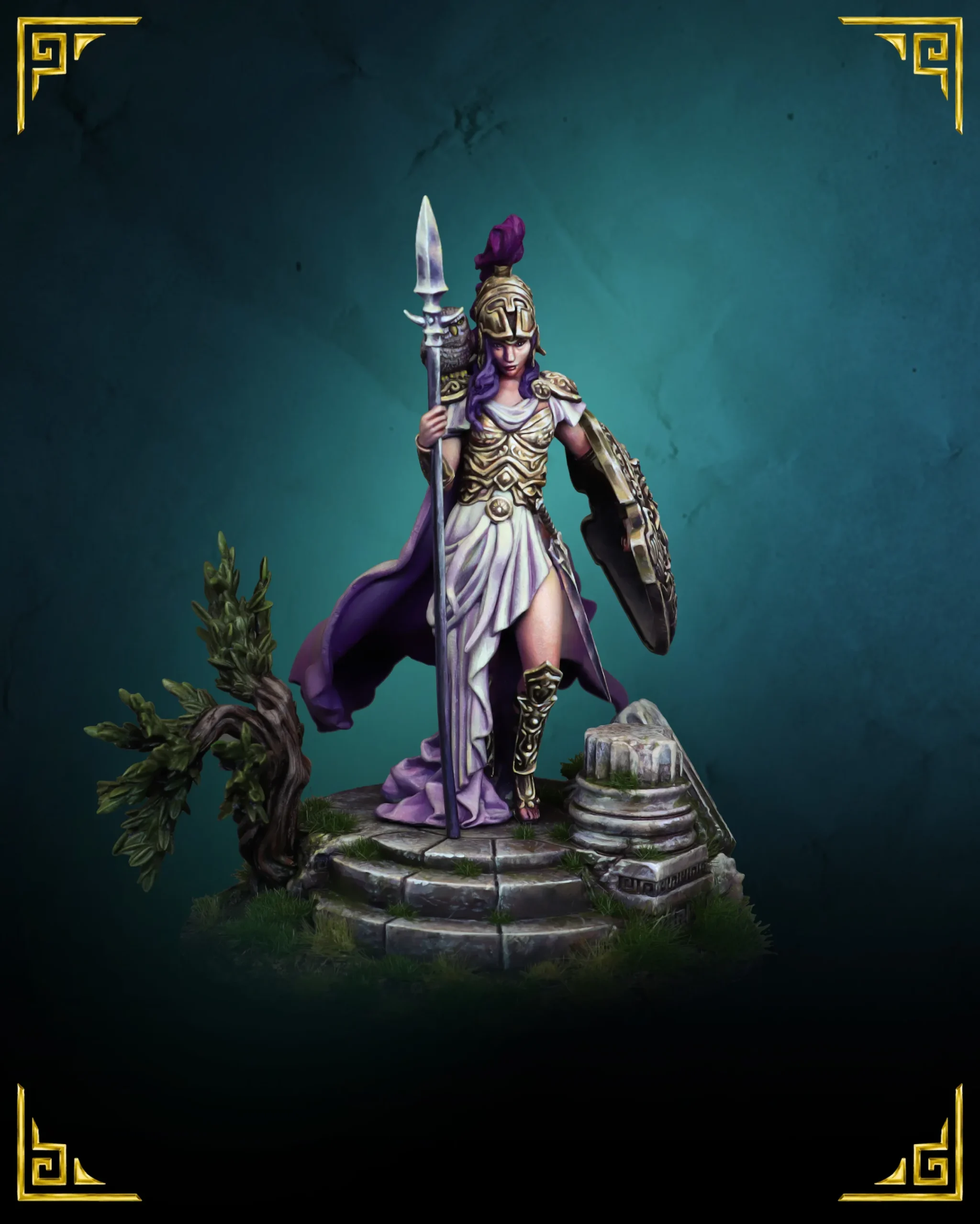 Athena 75mm resin miniature, side view with flowing cape
