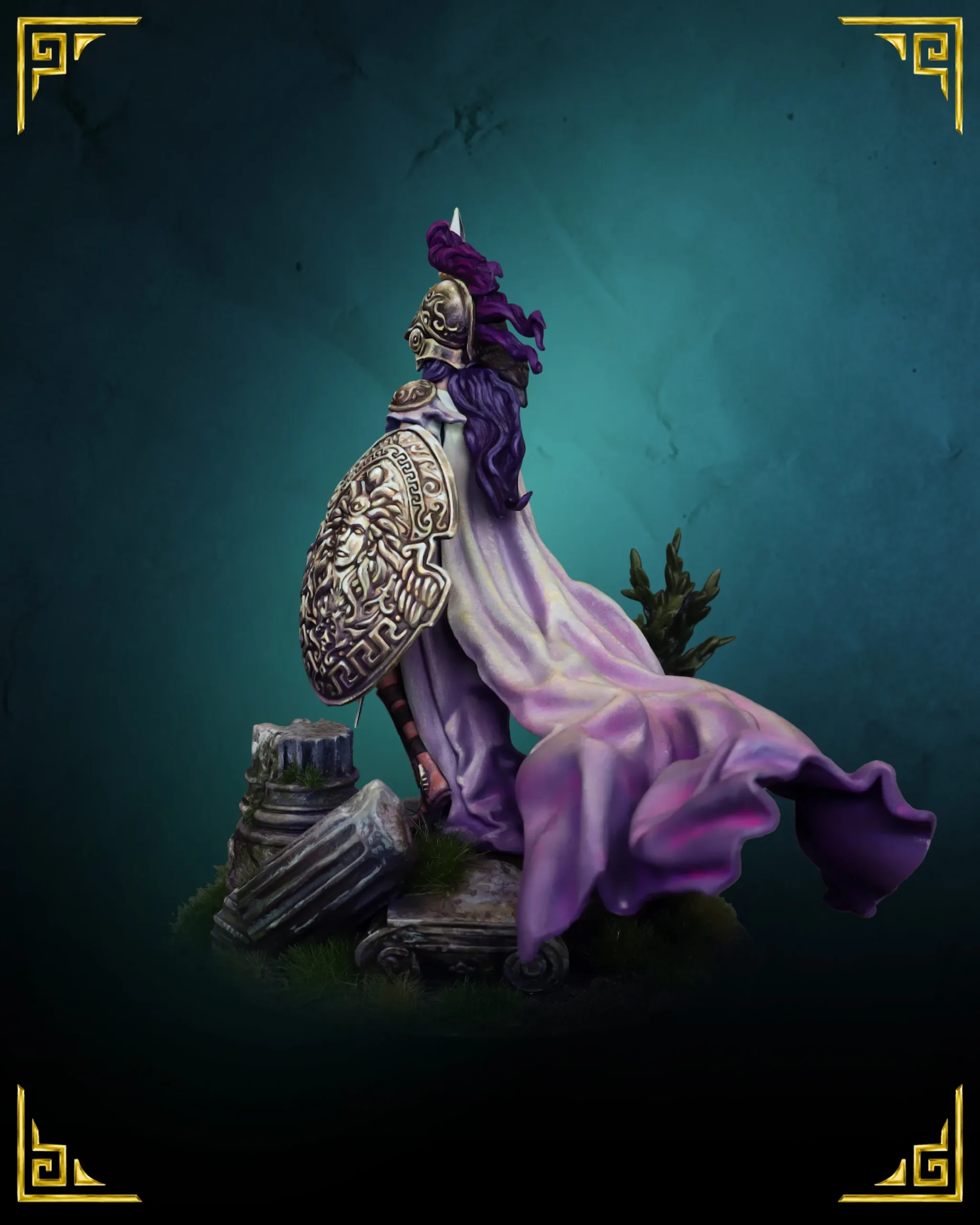Athena 75mm resin miniature, rear view showing painted cape detail