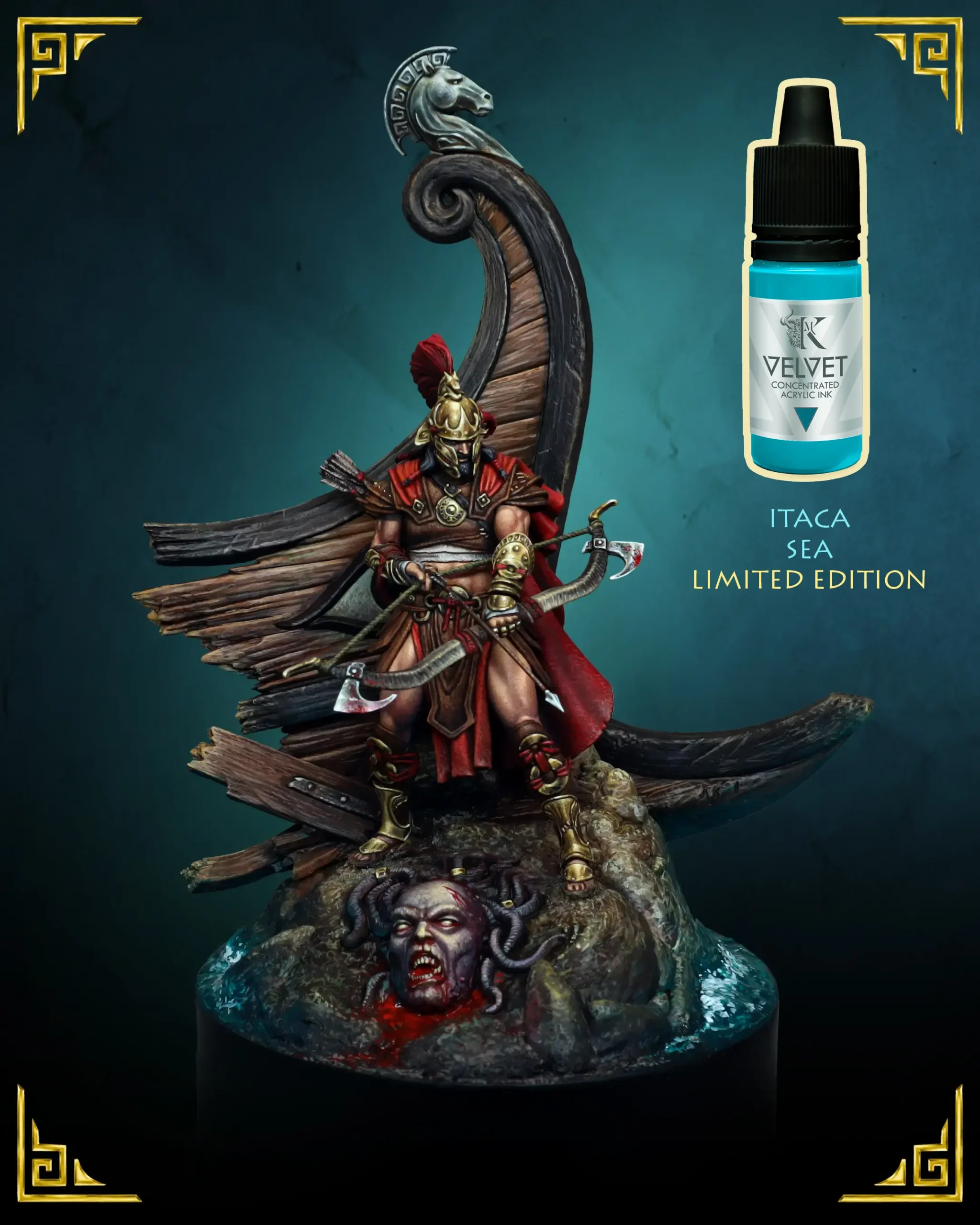 Odysseus Itaca Sea Mini Bundle, 75mm resin miniature with Itaca Sea limited edition Kimera Kolors ink