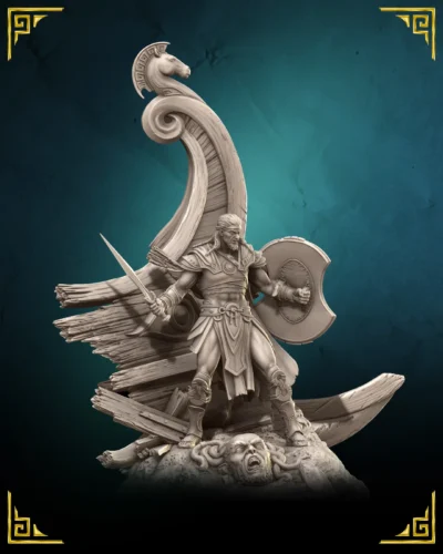 Odysseus 75mm resin miniature, unpainted resin kit with sword and shield build