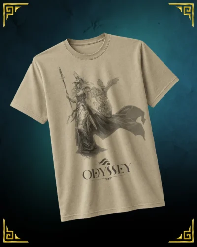 Odyssey T-shirt, Athena design printed on sand cotton