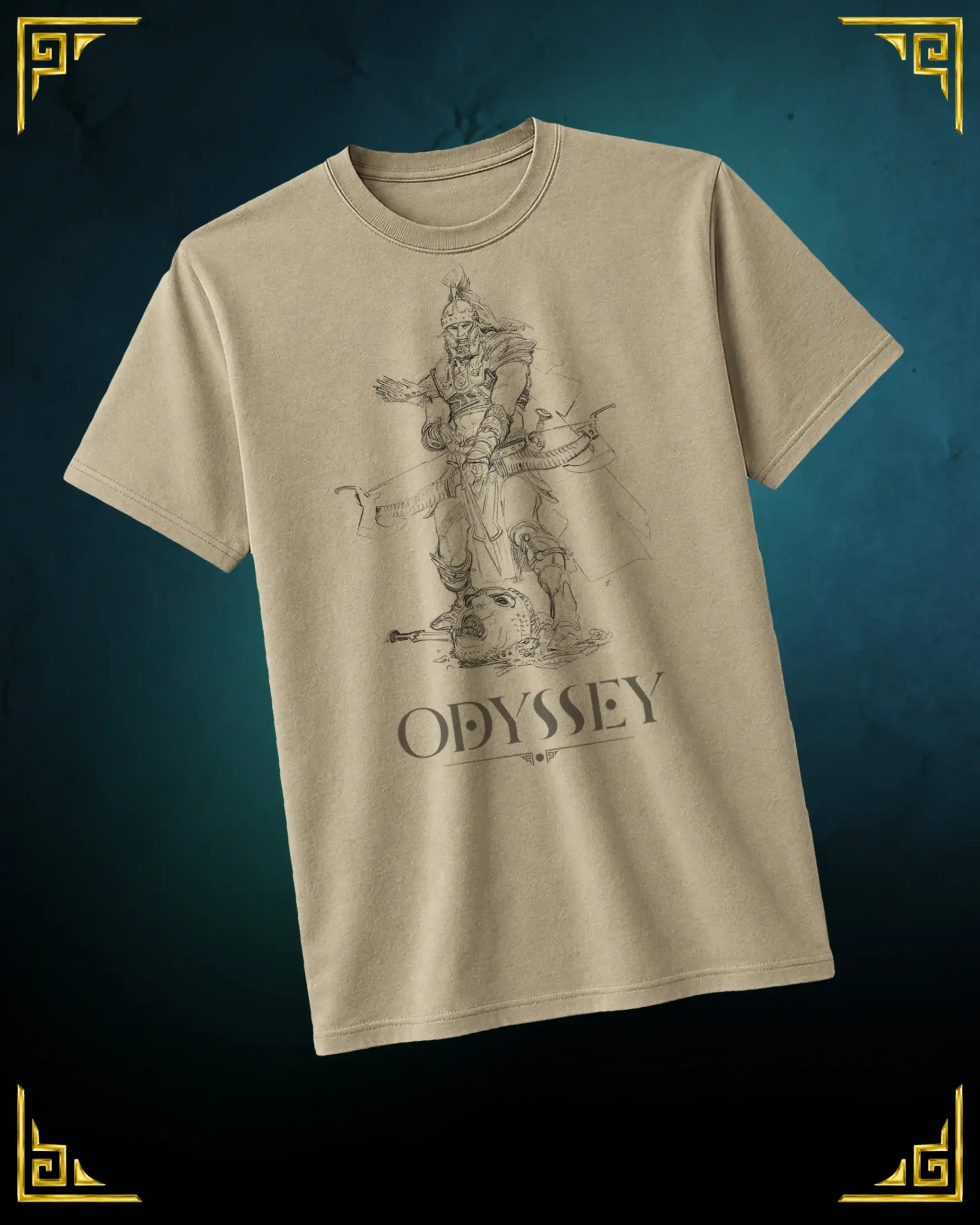 Odyssey T-shirt, Odysseus design printed on sand cotton